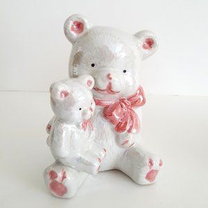 Baby Shower Nursery Decor Pink and White Opalescent Ceramic Teddy Bear